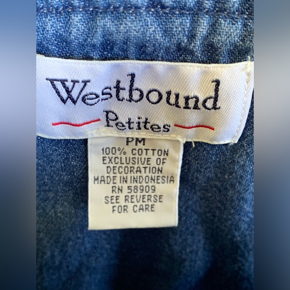 Vintage Westbound Denim Jumper Dress Front Pockets Christmas Santa Size Medium P - Picture 5 of 6